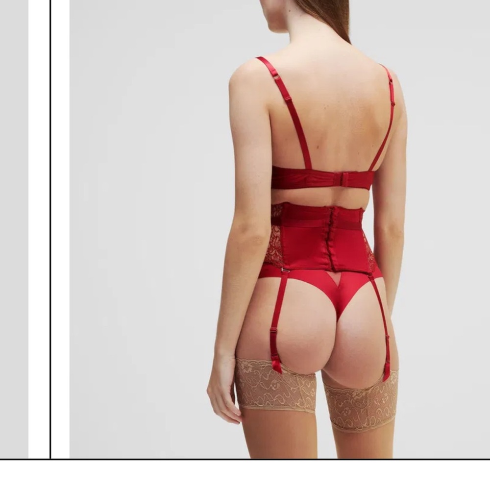 Aubade - Saint Tropez Lace Corset & Bra Set - Red / 32D - Picture 5 of 6